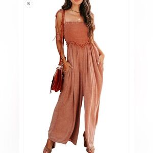 Mustard Seed - Smocked Wide-Leg Jumpsuit in Rust